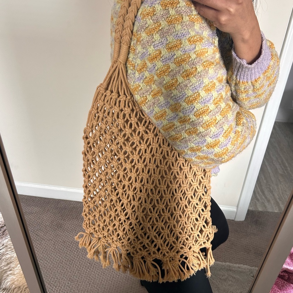 Chic Tan Macrame Tote Bag